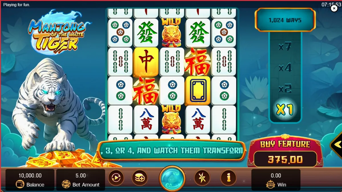 Visual bertema Mahjong dan harimau putih dalam slot Mahjong of the White Tiger